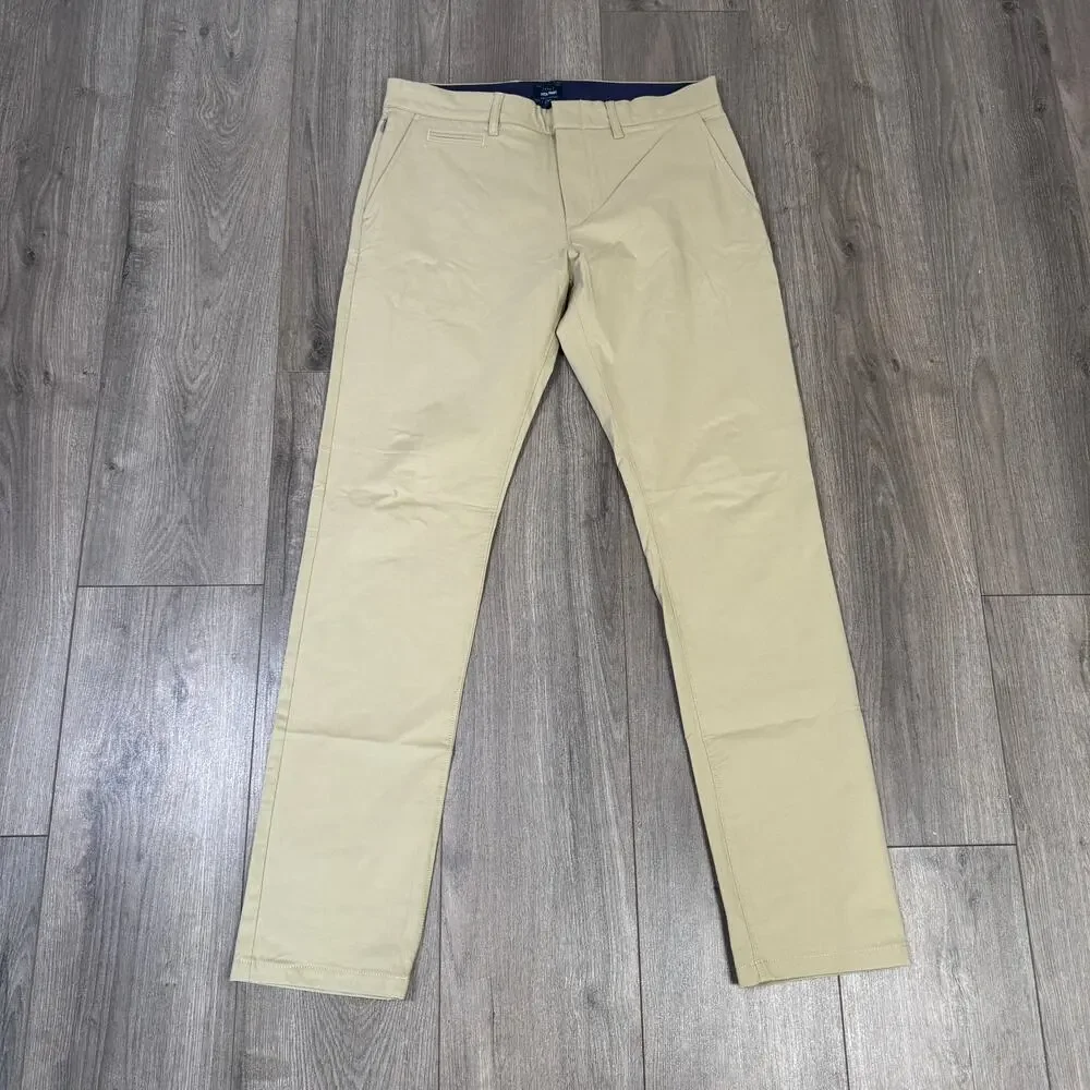 J.Crew 484 Slim-Fit Tech Pants Mens 31x32 Tan Stretch Chino Straight Leg Zip Fly